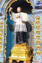 statue, religious symbol in the side chapel of the church of Nossa Senhora da Conceição, city of Santarem-estremadura-portugal