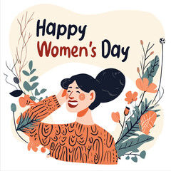 Happy Women's day greeting background, party flyer or poster, vector illustration, flat color style