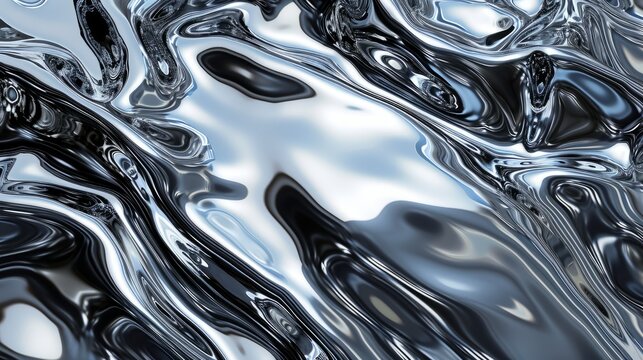 Liquid metal wave chrome hologram with waves