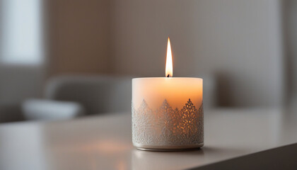 Decorative candle in the room. Generative AI