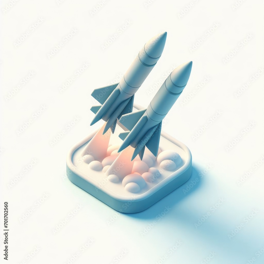 Wall mural 3d icon of three winged missiles flying in the sky in isometric style on a white background