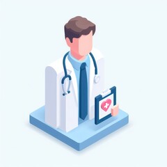 Fototapeta na wymiar 3D icon of a veterinarian in isometric style on a white background