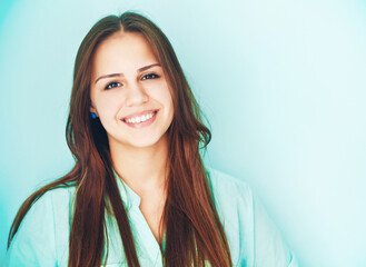 Close up portrait of a beautiful cute teen girl smiling