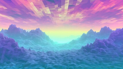 Psychedelic Cloudscape Over Pixelated Mountains