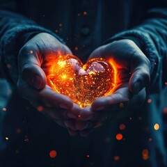 A man holds a luminous heart in his hands