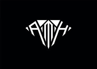 Modern letter A M H diamond shape logo And initial monogram A M H letter logo vector template