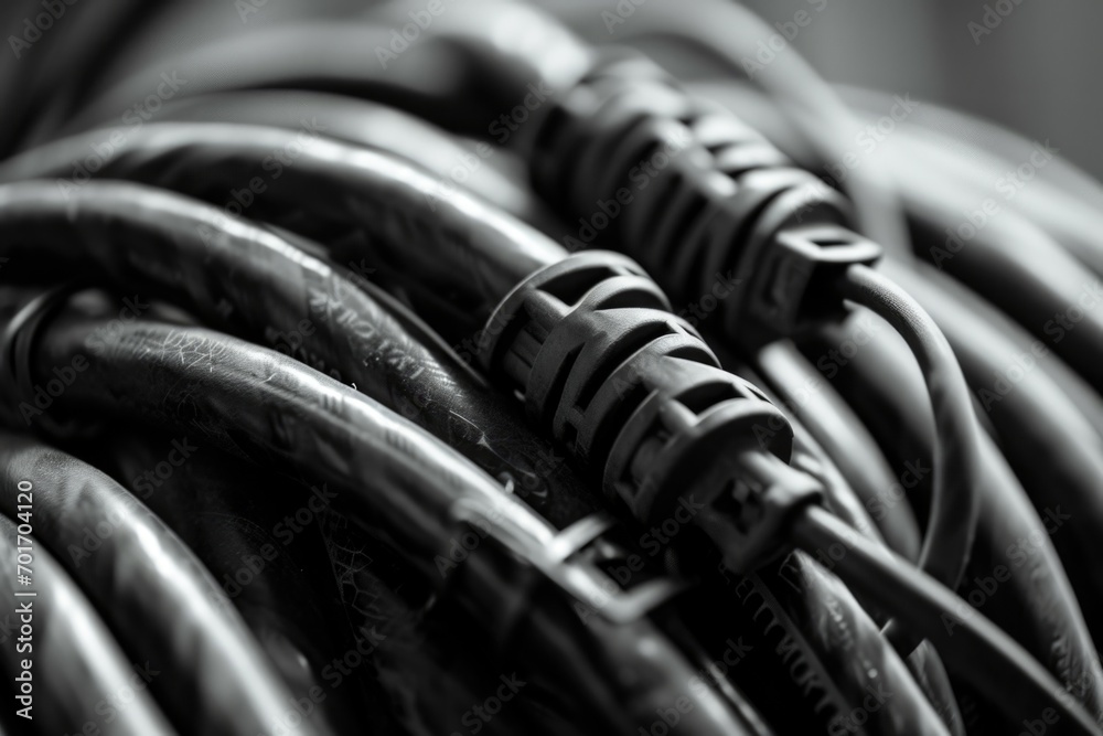 Aufkleber a close-up shot of a bunch of wires. this versatile image can be used to depict technology, connecti