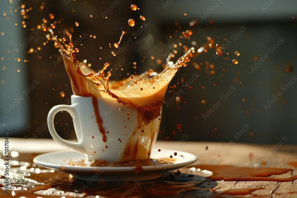 Canvas Prints A cup of coffee with a splash of liquid. Perfect for coffee lovers and beverage enthusiasts