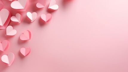 Pink paper hearts cuts isolated on pastel pink background. Generate AI image