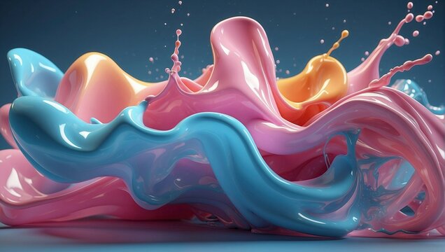 Soft swirls of light blue and pink liquids meld in an abstract fluid motion, creating a serene yet dynamic high-definition image with a sense of grace and tranquility.