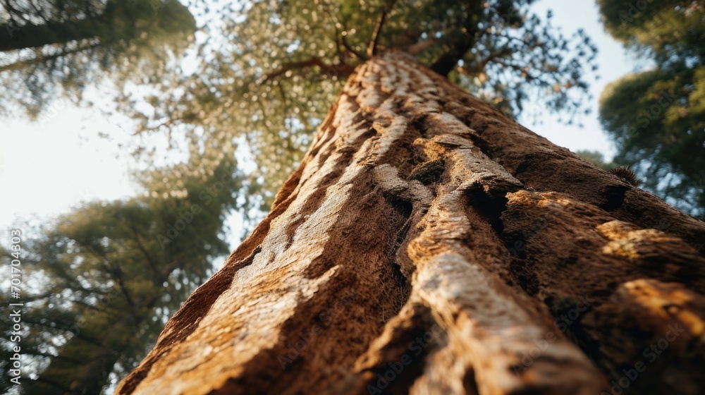 Poster A tree stands alone in the midst of a dense forest. This image captures the serenity and isolation of nature. Ideal for nature-themed projects or as a symbol of strength and resilience