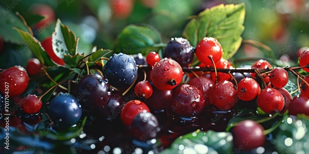 Aufkleber a close-up view of a bunch of berries growing on a tree. this image can be used to showcase the beau