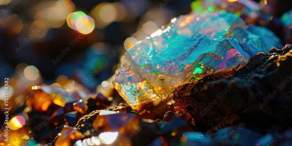 Aufkleber A detailed view of a rock covered in numerous sparkling crystals. Perfect for adding a touch of elegance and natural beauty to any project