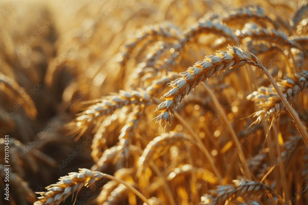 Poster a close-up view of a bunch of wheat in a field. can be used to depict agriculture, farming, or natur