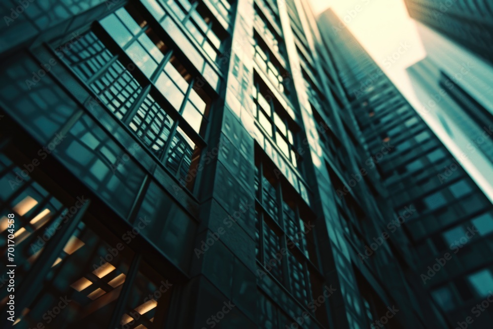 Poster a very tall building with numerous windows. suitable for urban and architectural themes
