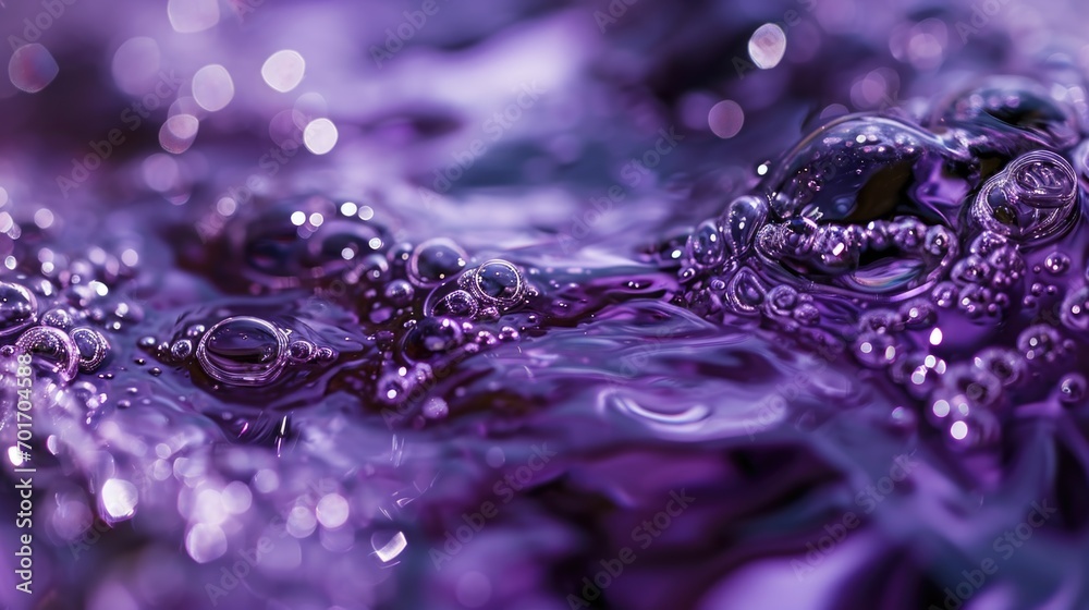 Poster water bubbles captured in a close-up shot on a vibrant purple surface. versatile image suitable for 