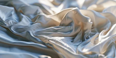 Poster A detailed view of a white bed sheet. Perfect for showcasing the comfort and cleanliness of bedding. Ideal for home decor or hotel advertisements © Fotograf