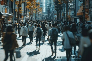 A crowd of people walking down a bustling city street. Perfect for illustrating urban life and cityscape scenes