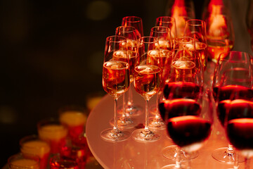 beautiful glasses of wine at an evening festive event