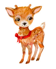 Cute Cartoon Deer Watercolor Hand Painting - 701705305