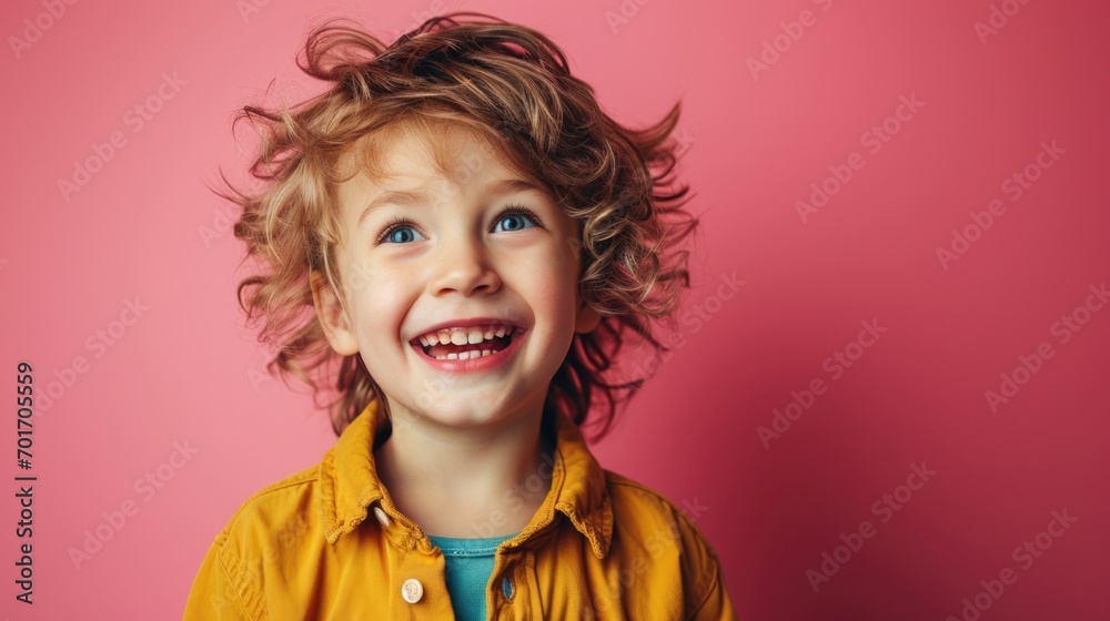 Poster a cheerful little boy with a beaming smile on his face. perfect for capturing the joy and happiness 