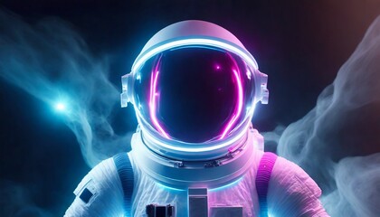Astronaut In Outer Space, detaling. close up, neon circle smoke.	
