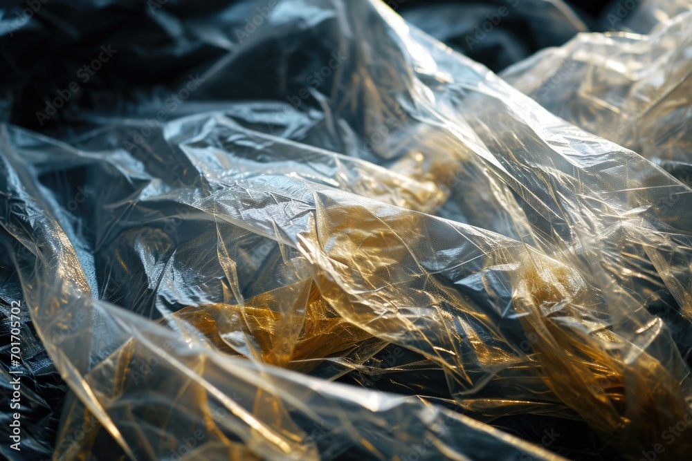 Poster a close-up view of a bunch of plastic bags. this image can be used to illustrate the issue of plasti
