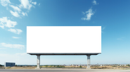 Obraz premium Roadside template billboard with a vibrant blue sky, ideal for outdoor advertising. Promotional design. Generative AI
