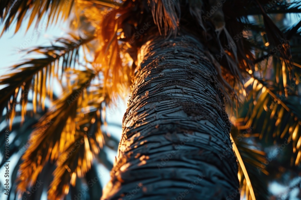 Poster a palm tree illuminated by the sun. perfect for tropical-themed designs or to add a touch of nature 