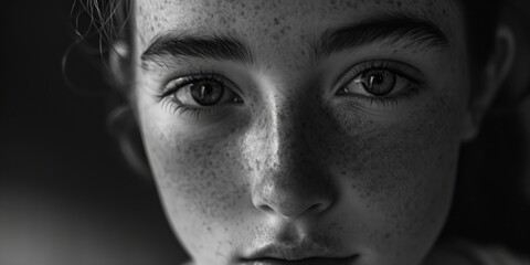 A detailed close-up shot of a person with freckles on their face. Perfect for beauty or skincare-related projects