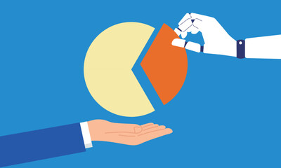 人工知能による労働時間の削減イメージ、フラットイラスト、ベクター