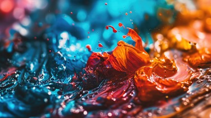 A close up of a vibrant and colorful liquid painting. Perfect for adding a pop of color to any space