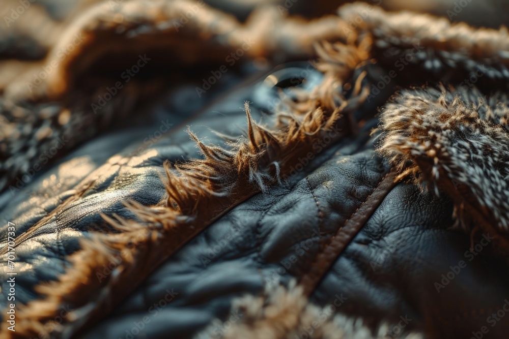 Aufkleber A close up view of a jacket with fur. This versatile image can be used to showcase fashion trends or add texture and warmth to design projects