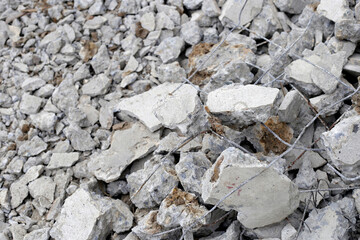 Piles of rubble after house demolition