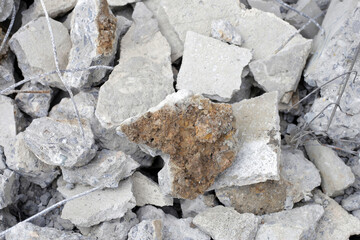 Piles of rubble after house demolition