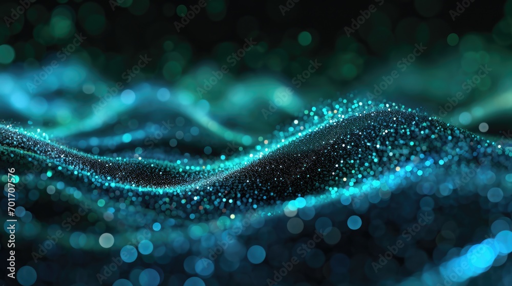 Poster A close-up view of a mesmerizing wave of blue lights. This image captures the vibrant and dynamic nature of the lights, creating a visually stunning display. P
