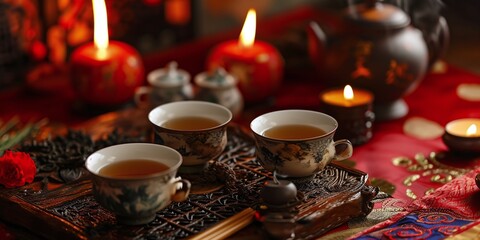 Fototapeta premium Chinese tea ceremony tea ceramic - Generative ai