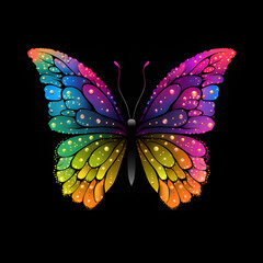 rainbow colored vector butterfly on black background