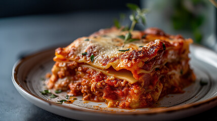A dish of Italian traditional lasagne.  - obrazy, fototapety, plakaty