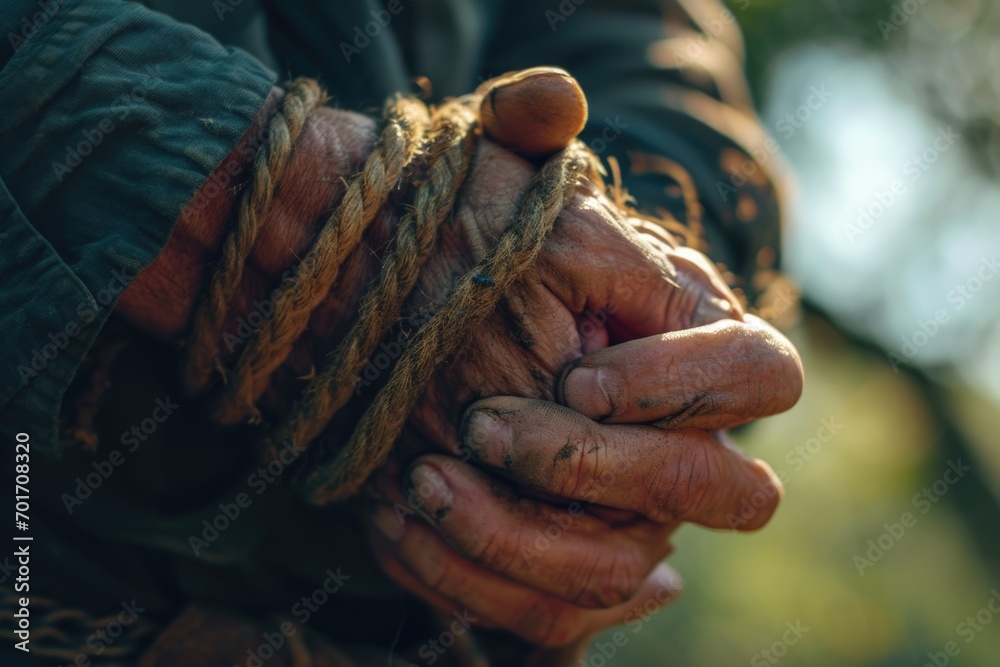 Poster a close-up image of a person holding a rope. this versatile picture can be used to represent concept