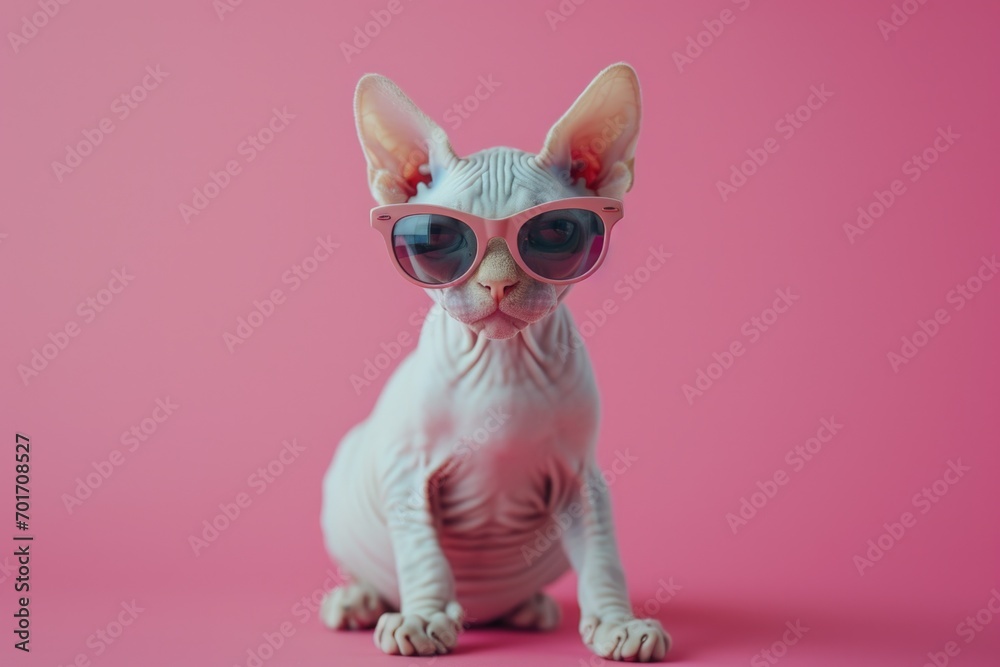 Aufkleber a cat wearing sunglasses is pictured on a vibrant pink background. this image can be used to add a t