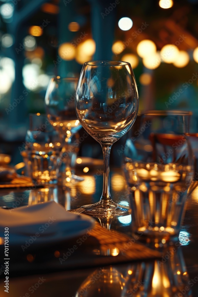 Poster a close-up shot of a wine glass placed on a table. suitable for various uses