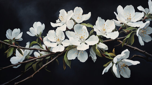Painting showing beautiful white flowers