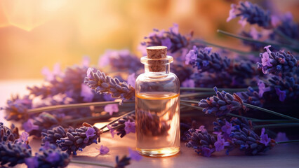 Obraz na płótnie Canvas Wellness and Beauty Duo: Lavender Essence and Bouquet