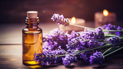 Fototapeta na wymiar Aromatic Bliss Bundle: Lavender Bouquet and Essence
