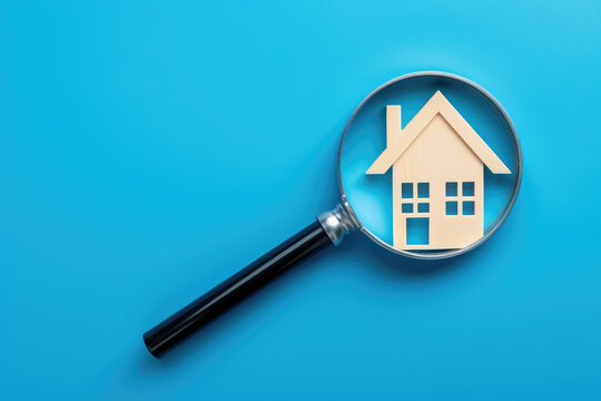 Explore real estate investment options with this image depicting a magnifying glass and house icon on a blue background, symbolizing the hunt for the perfect property and smart investment.