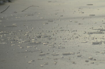 Broken pieces of ice on the lake