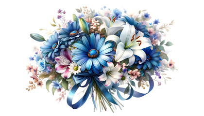 A watercolor of a very beautiful blue flower bouquet. Flowers bunch for valentine's day. - obrazy, fototapety, plakaty