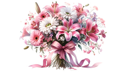 Watercolor of a very beautiful pink flower bouquet. Flowers bunch for valentine's day.