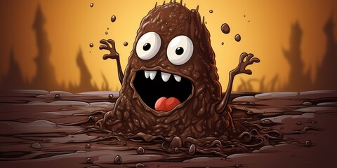 Smiling poop or turd as illustration, funny concept - obrazy, fototapety, plakaty